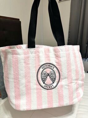 Victoria’s Secret Terry Tote- NWT- classic VS stripe & Black